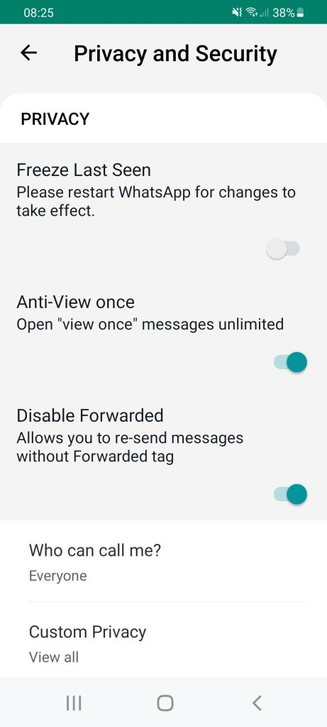 GB WhatsApp Privacy and security