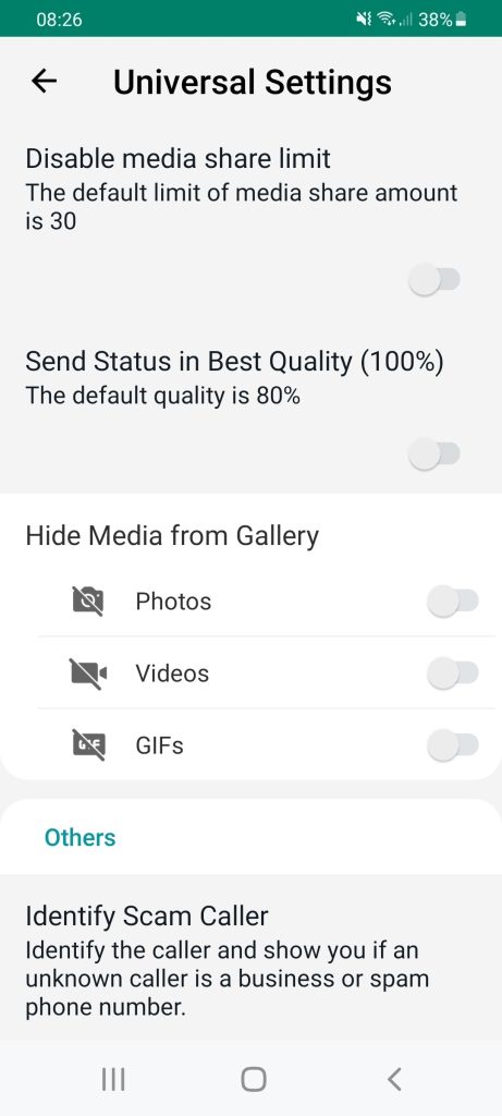 GB WhatsApp Universal Settings